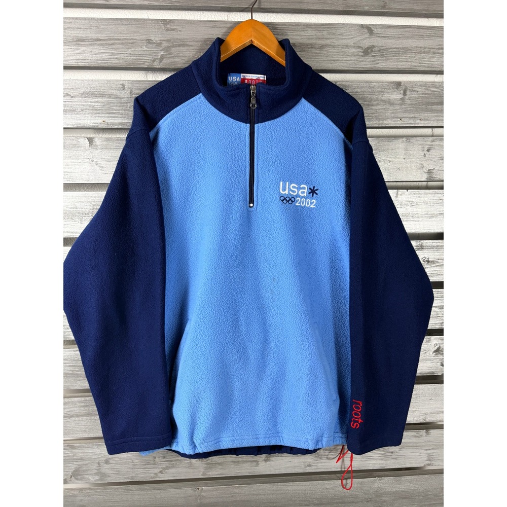 Roots USA 2002 Olympic Team Fleece 1/4 Zip Pullover Sweatshirt Jacket Men XL Vg